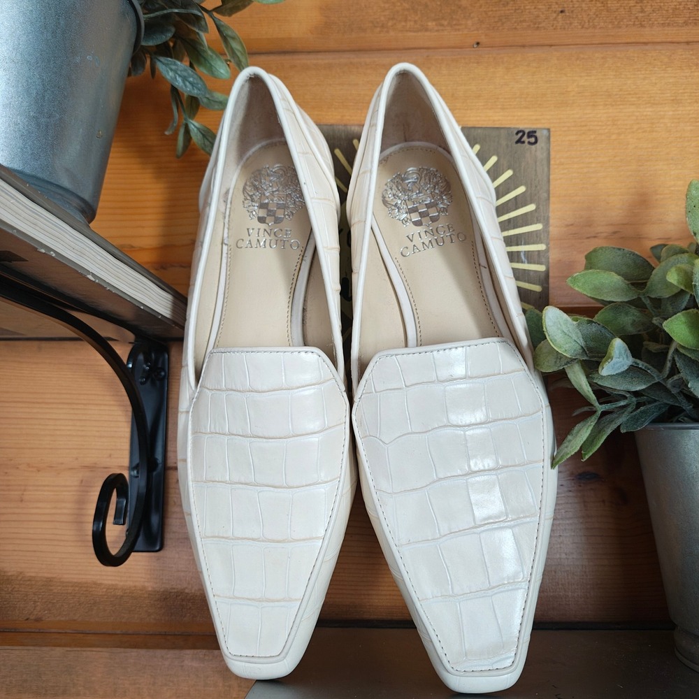 Vince Camuto Kallassa Leather Shoes Gator Croc Embossed Loafers Square Toe Sz 7 - Picture 6 of 11